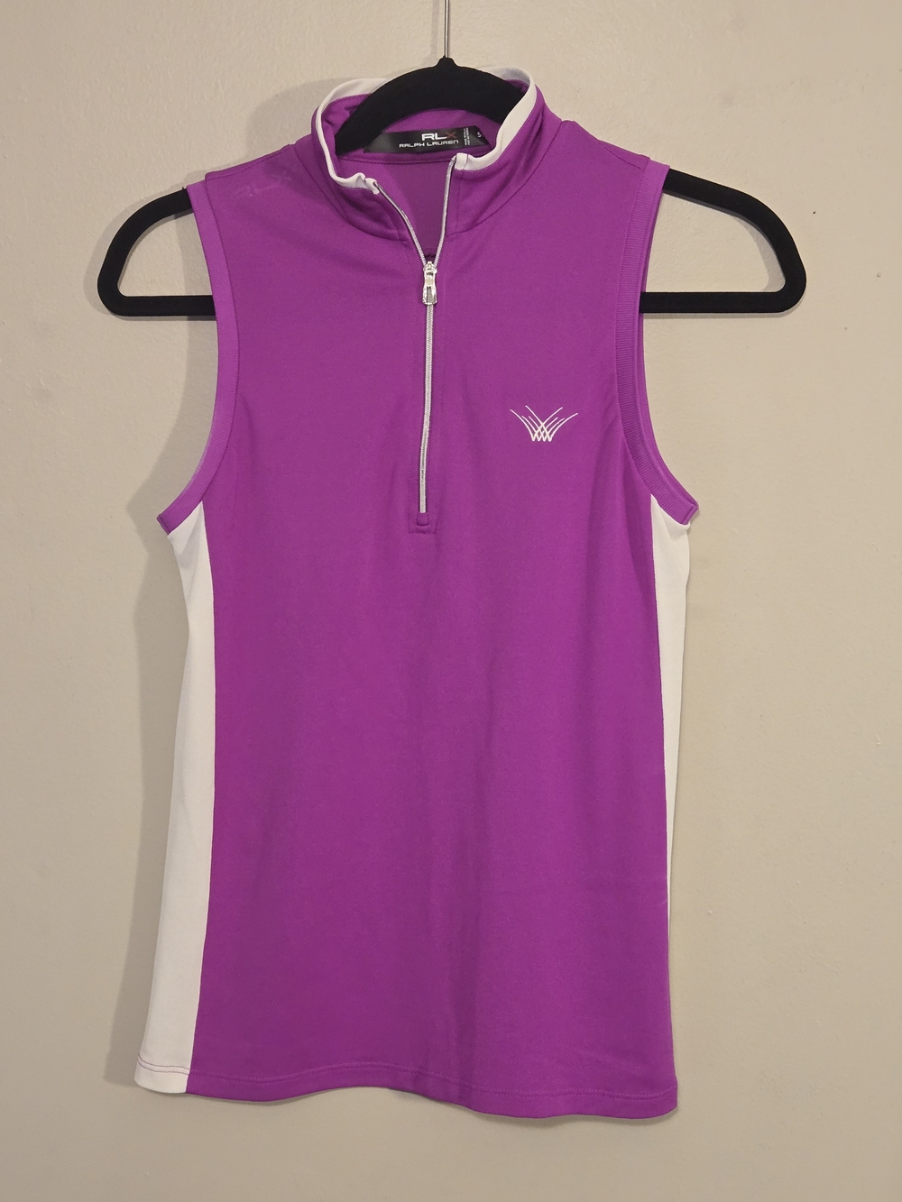 Ralph Lauren Purple and White Sleeveless Zip Golf Polo